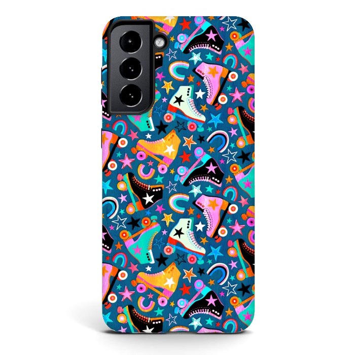 Galaxy S21 StrongFit Retro Rainbow Roller Skates and Stars by Micklyn Le Feuvre