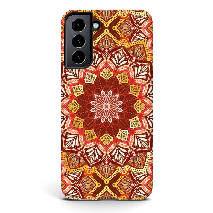 Galaxy S21 plus StrongFit Boho Mandala in Rust Red and Faux Gold by Micklyn Le Feuvre