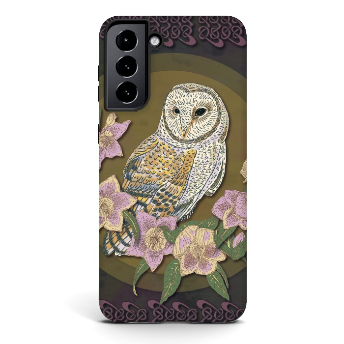 Galaxy S21 StrongFit Owl & Hellebore by Lotti Brown