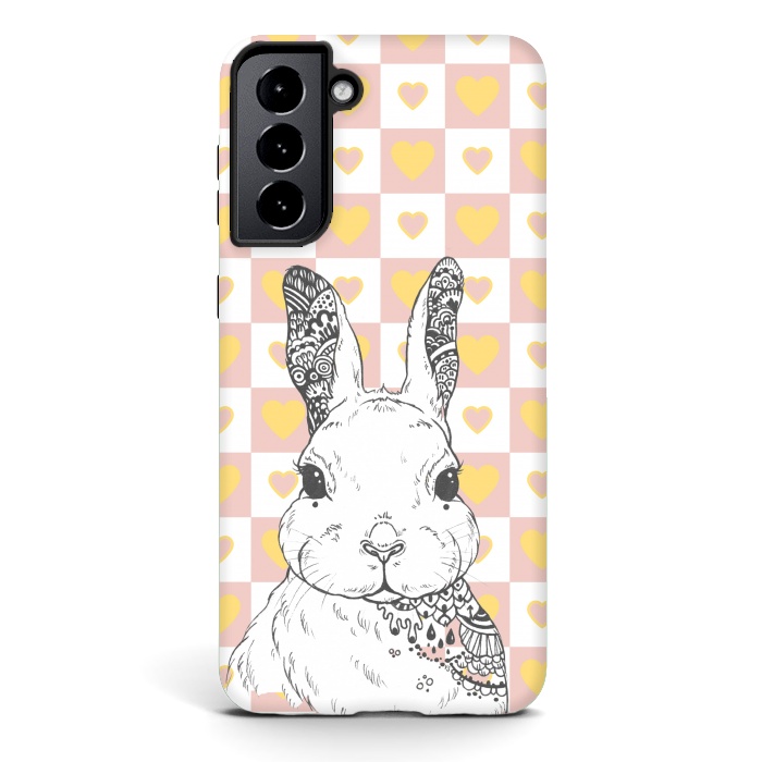 Galaxy S21 StrongFit Rabbit and yellow hearts Alice in Wonderland by Oana 