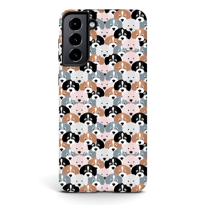Galaxy S21 plus StrongFit Cute Black Brown Pink Grey Puppy Dogs Illustration by InovArts