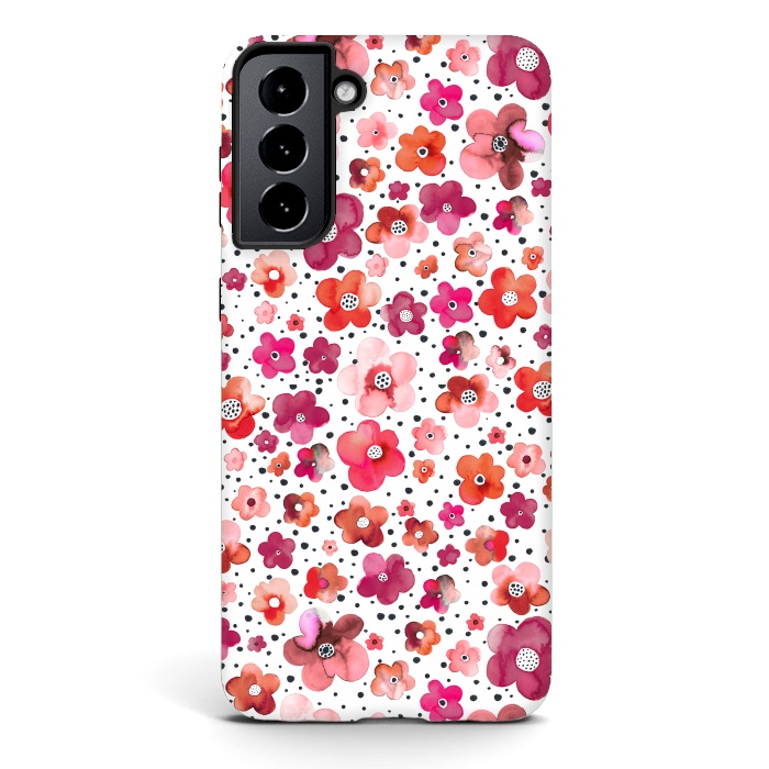 Galaxy S21 plus StrongFit Beautiful Naive Coral Flowers Dots by Ninola Design
