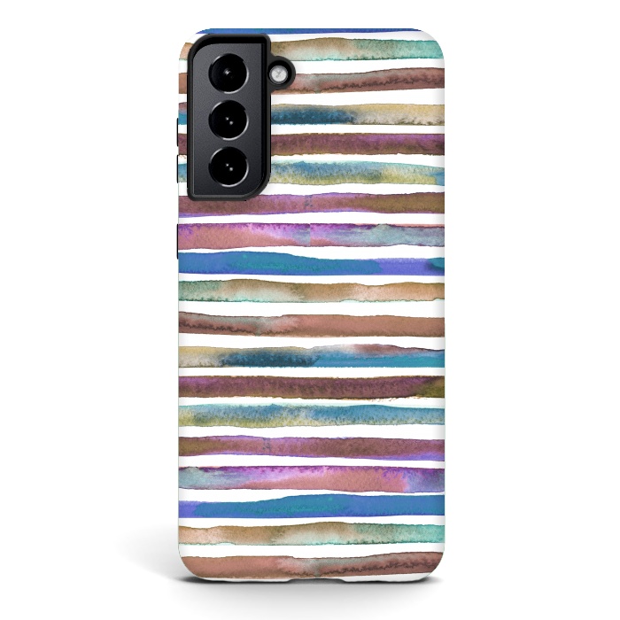 Galaxy S21 StrongFit Geometric Watercolor Lines and Stripes Purple Gold by Ninola Design