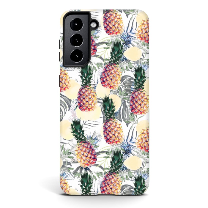 Galaxy S21 StrongFit Pineapples and tropical leaves colorful pattern by Oana 
