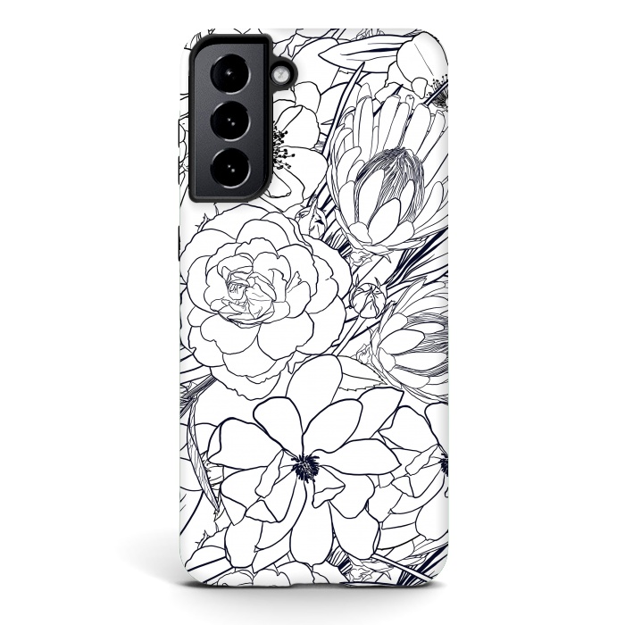 Galaxy S21 StrongFit Modern Line Art Hand Drawn Floral Girly Design by InovArts