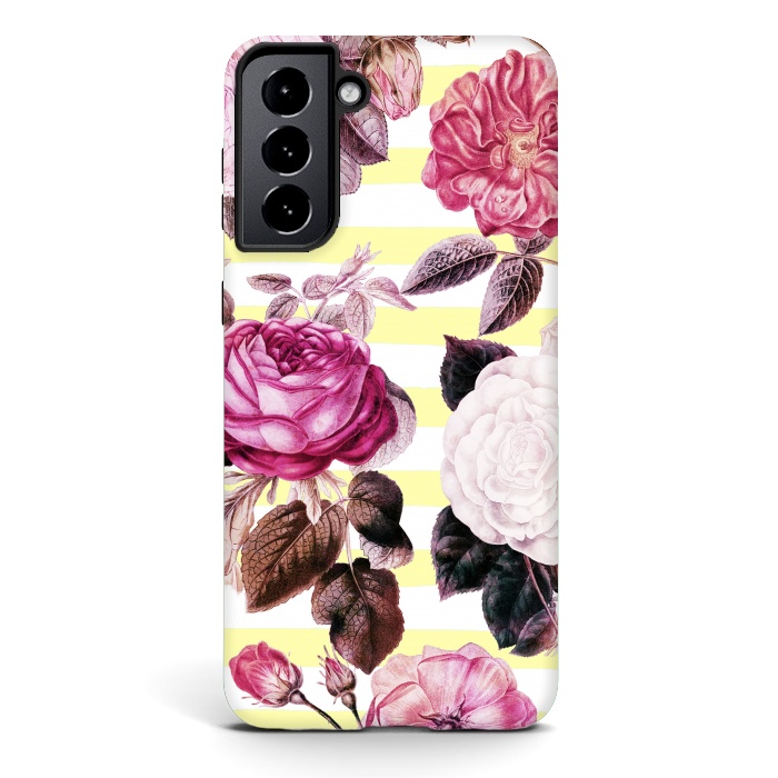 Galaxy S21 plus StrongFit Vintage romantic roses and bright yellow stripes by Oana 
