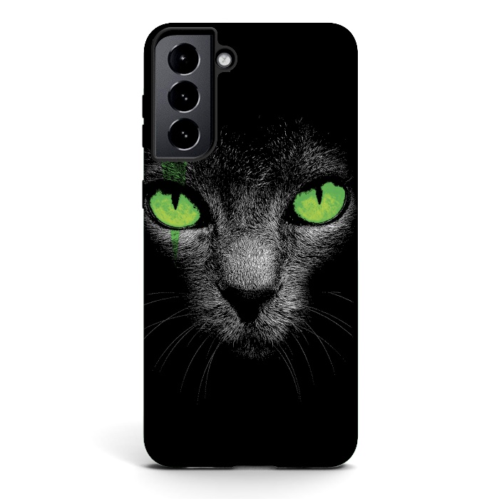 Galaxy S21 StrongFit Black Cat with Green Eyes by Sitchko