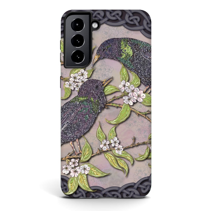 Galaxy S21 StrongFit Celtic Starlings in Blossom by Lotti Brown