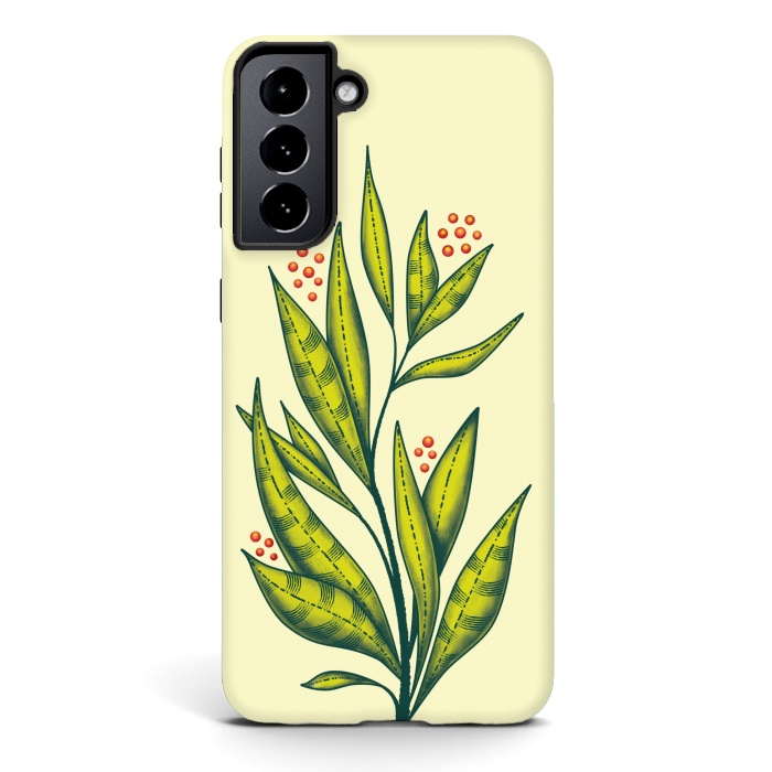 Galaxy S21 plus StrongFit Abstract green plant with decorative leaves and berries by Boriana Giormova