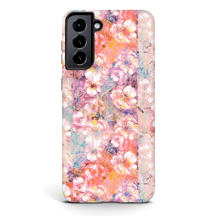 Galaxy S21 plus StrongFit Pink peach painted rose petals by Oana 