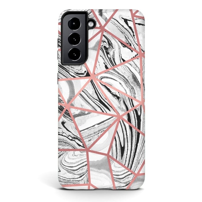 Galaxy S21 StrongFit Triangle geometric painted marble tiles with rose gold by Oana 