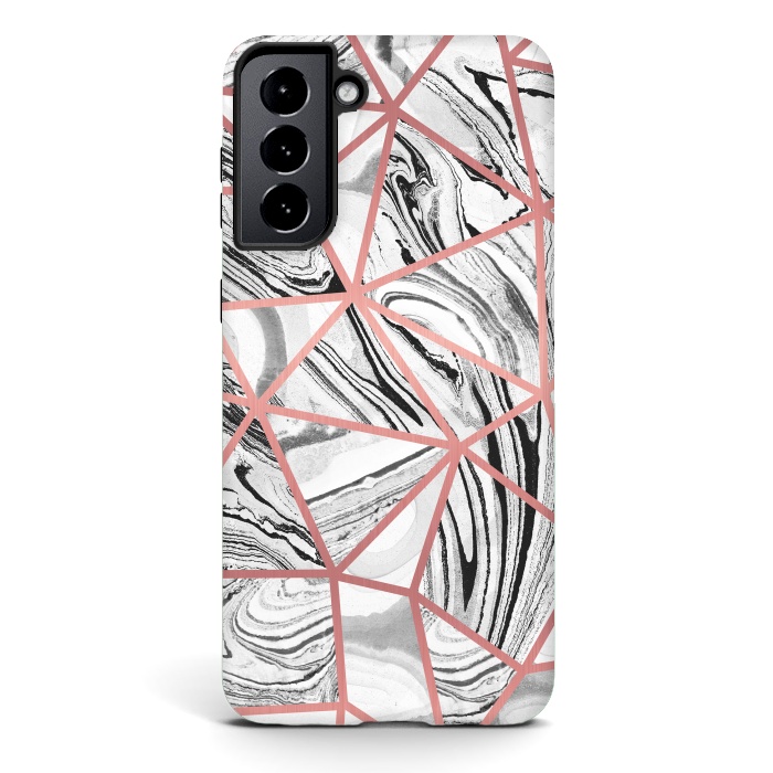 Galaxy S21 plus StrongFit Triangle geometric painted marble tiles with rose gold by Oana 