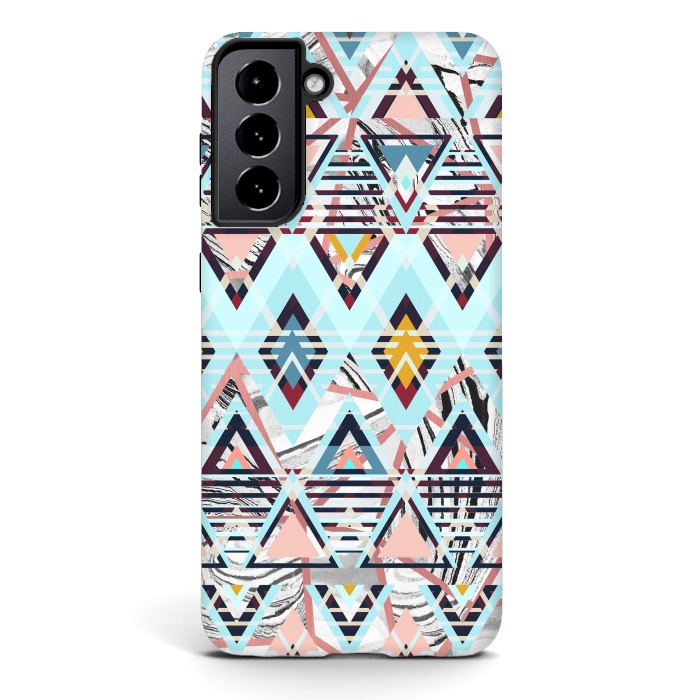 Galaxy S21 StrongFit Colorful brushed tribal triangles by Oana 