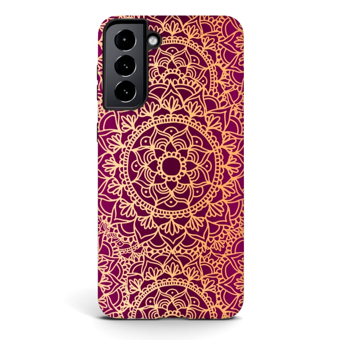 Galaxy S21 plus StrongFit Pink and Yellow Mandala Pattern by Julie Erin Designs