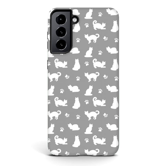 Galaxy S21 StrongFit White and Gray Cat Pattern by Julie Erin Designs