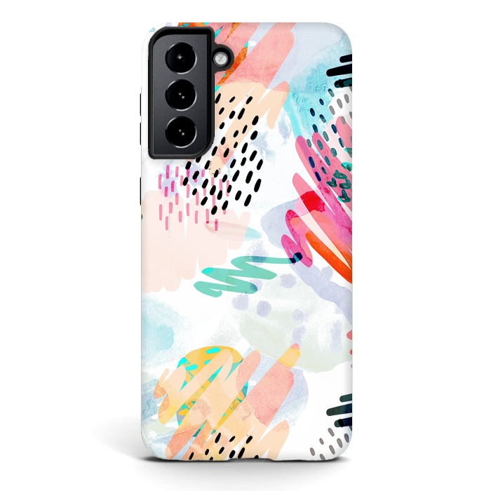 Galaxy S21 StrongFit Playful paint splats and brushed doodles by Oana 