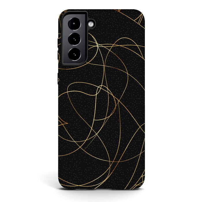 Galaxy S21 plus StrongFit Modern Gold Line Art Gray Dots Abstract Design by InovArts