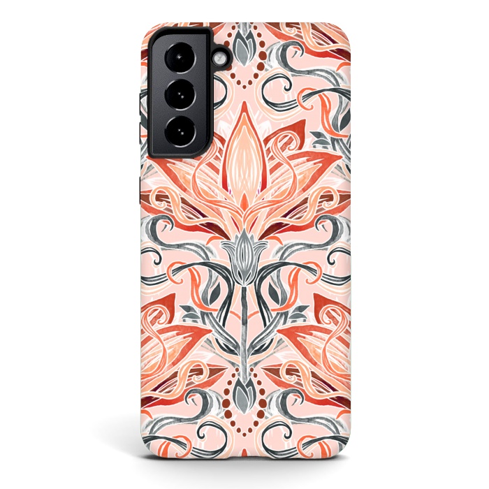 Galaxy S21 StrongFit Coral and Grey Watercolor Art Nouveau Aloe by Micklyn Le Feuvre