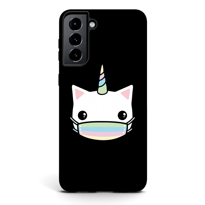 Galaxy S21 StrongFit Rainbow face mask cat by Laura Nagel
