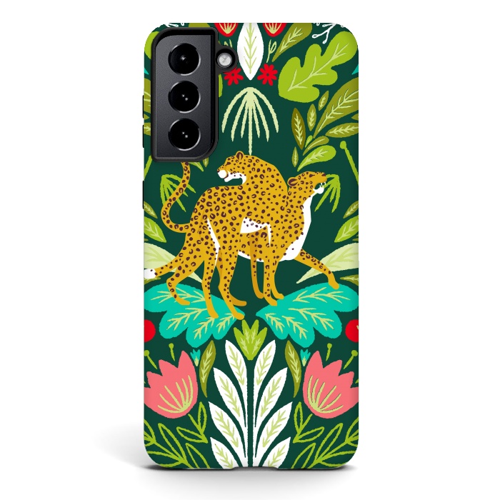 Galaxy S21 StrongFit "Cheetah Couple Illustration, Wild Cat Jungle Nature, Mandala Painting, Wildlife Tropical Tiger" by Uma Prabhakar Gokhale