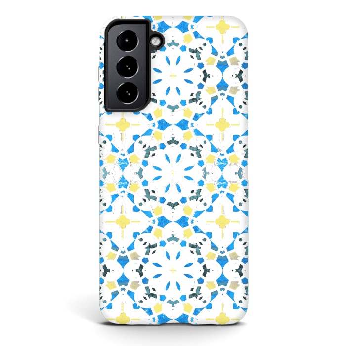 Galaxy S21 StrongFit Vibrant blue yellow Moroccan tiles by Oana 