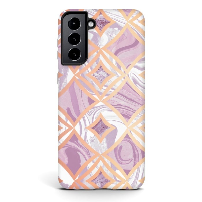Galaxy S21 StrongFit Elegant pink rose gold marble tiles by Oana 