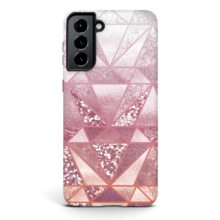 Galaxy S21 StrongFit Pink and rose gold gradient glitter tiles by Oana 