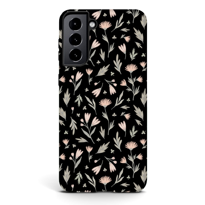 Galaxy S21 StrongFit delicate flowers on a black by Alena Ganzhela