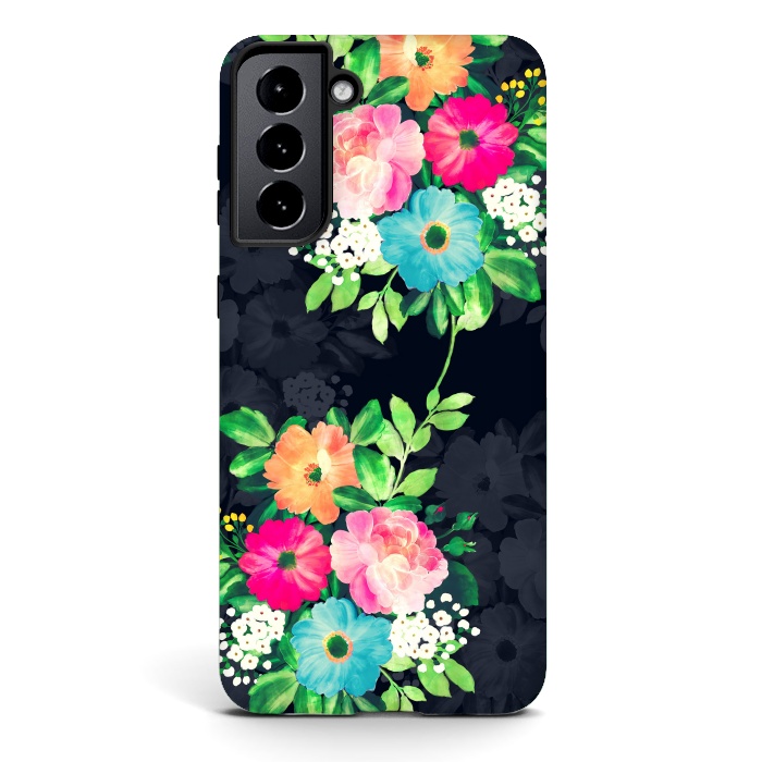 Galaxy S21 plus StrongFit Watercolor Vintage Roses Floral Dark Blue Design by InovArts