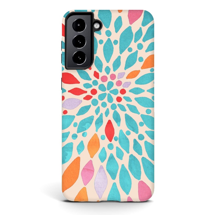 Galaxy S21 plus StrongFit Radiant Dahlia - teal, orange, coral, pink  by Tangerine-Tane