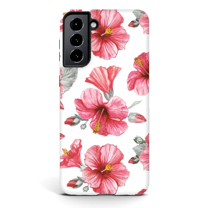 Galaxy S21 StrongFit Watercolor hibiscus flowers by Oana 