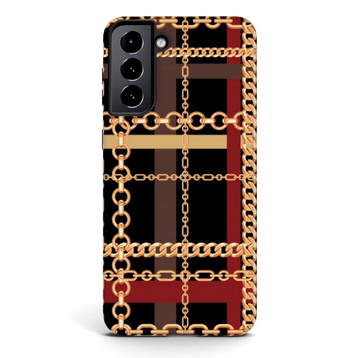 Galaxy S21 StrongFit Golden chains red black by MALLIKA