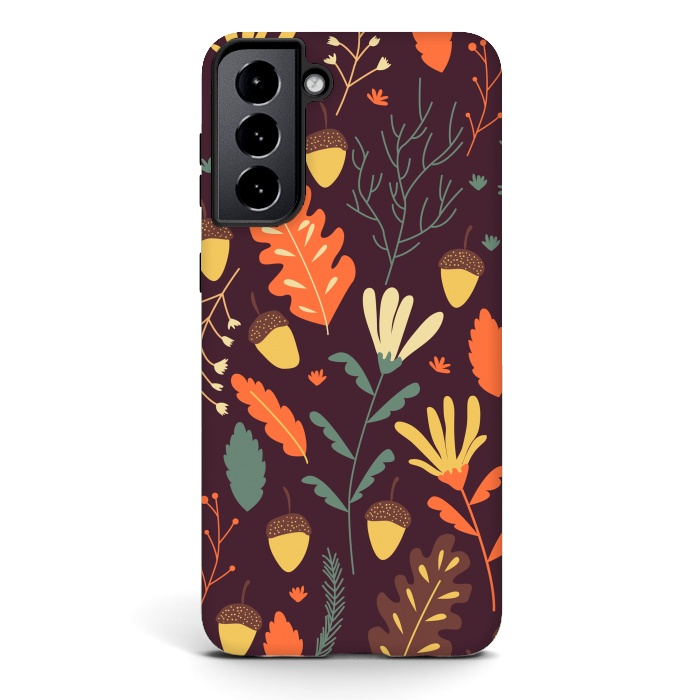 Galaxy S21 plus StrongFit Autumn Pattern With Red and Orange Leaves by ArtsCase
