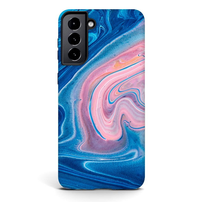Galaxy S21 StrongFit Blue Acrylic Pour Color Liquid Marble by ArtsCase