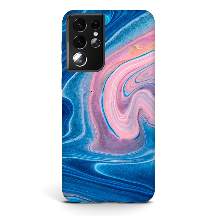 Galaxy S21 ultra StrongFit Blue Acrylic Pour Color Liquid Marble by ArtsCase