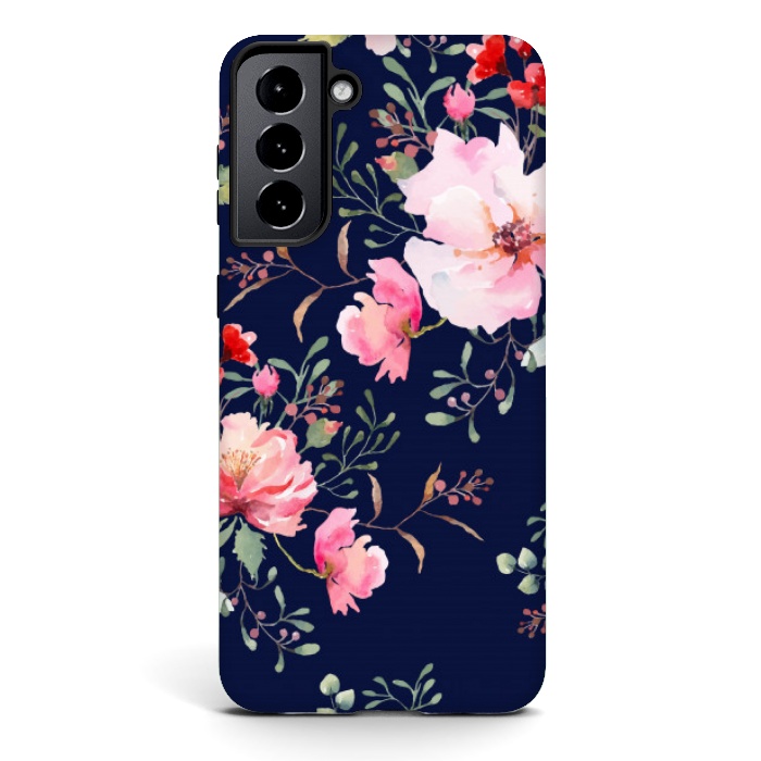 Galaxy S21 StrongFit blue pink floral pattern 4 by MALLIKA