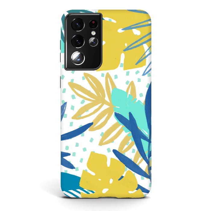 Galaxy S21 ultra StrongFit Playful colorful jungle leaves by Oana 