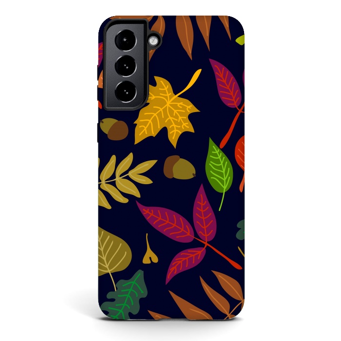 Galaxy S21 plus StrongFit Colorful Leaves and Acorns on Black Background by ArtsCase