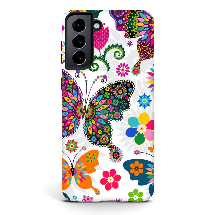 Galaxy S21 StrongFit Cute Butterflies and Flowers in Different Colors by ArtsCase