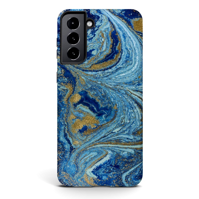 Galaxy S21 StrongFit Fondo Abstracto de Color Azul Marmol y Dorado by ArtsCase
