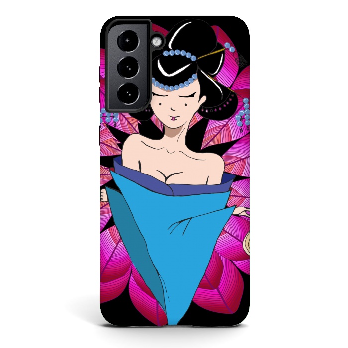 Galaxy S21 StrongFit Geisha Girl with Lantern on Leaves by ArtsCase