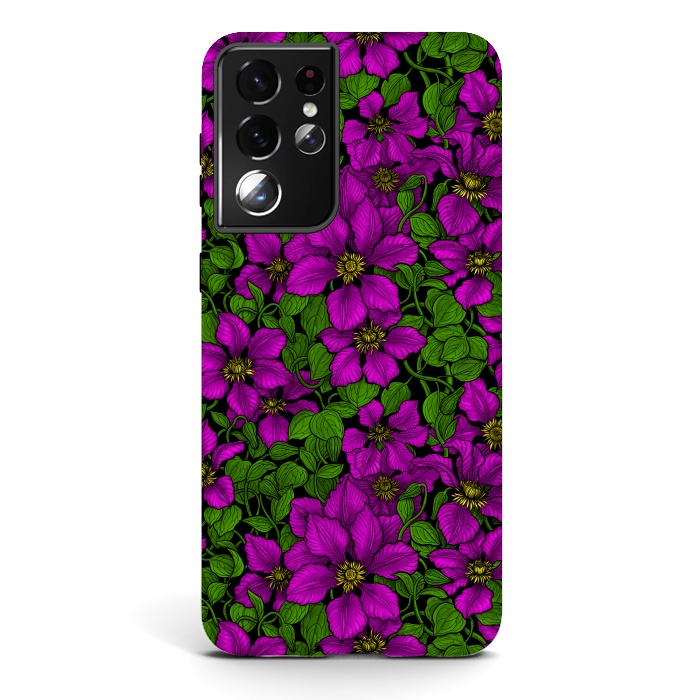 Galaxy S21 ultra StrongFit Pink Clematis vine by Katerina Kirilova