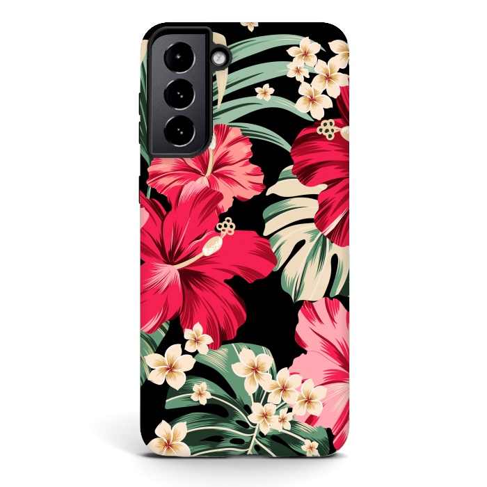 Galaxy S21 StrongFit Exotic Tropical Hawaiian Hibiscus Flowers and Palms by ArtsCase