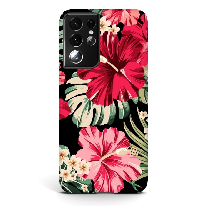 Galaxy S21 ultra StrongFit Exotic Tropical Hawaiian Hibiscus Flowers and Palms by ArtsCase