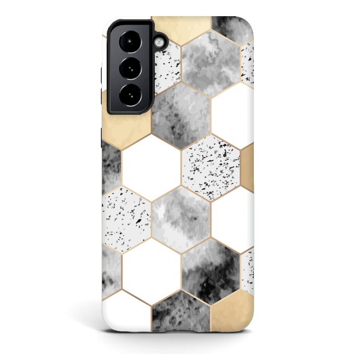 Galaxy S21 StrongFit Grey Marble and Watercolour Polygons by ArtsCase
