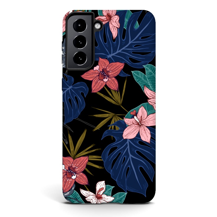 Galaxy S21 StrongFit Tropical Plants, Flowers and Leaves Seamless Pattern 12 by ArtsCase