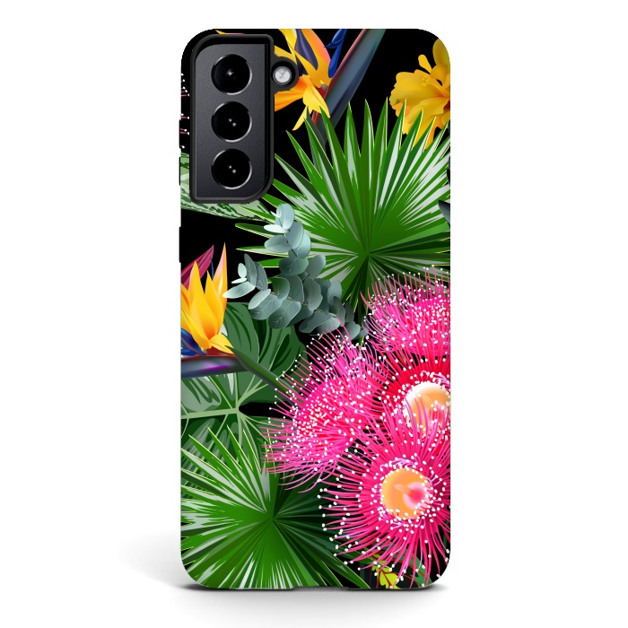 Galaxy S21 StrongFit Tropical Flowers and Leaves, Seamless Pattern by ArtsCase