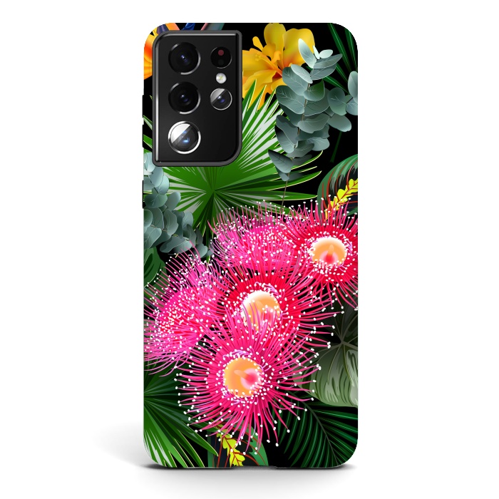 Galaxy S21 ultra StrongFit Tropical Flowers and Leaves, Seamless Pattern by ArtsCase