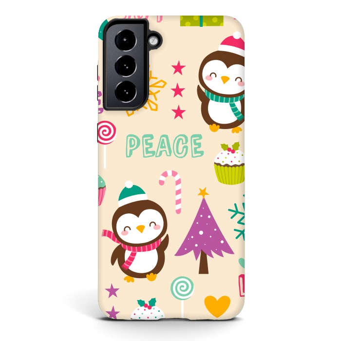 Galaxy S21 StrongFit Colorful Cute Penguin and Pecorative Elements for Christmas by ArtsCase
