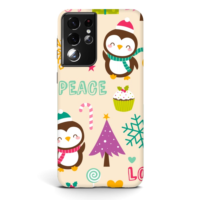 Galaxy S21 ultra StrongFit Colorful Cute Penguin and Pecorative Elements for Christmas by ArtsCase